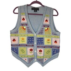 New Identity Women's XL Vtg 90s Cotton Colorful Vest Summer Teacher Boho